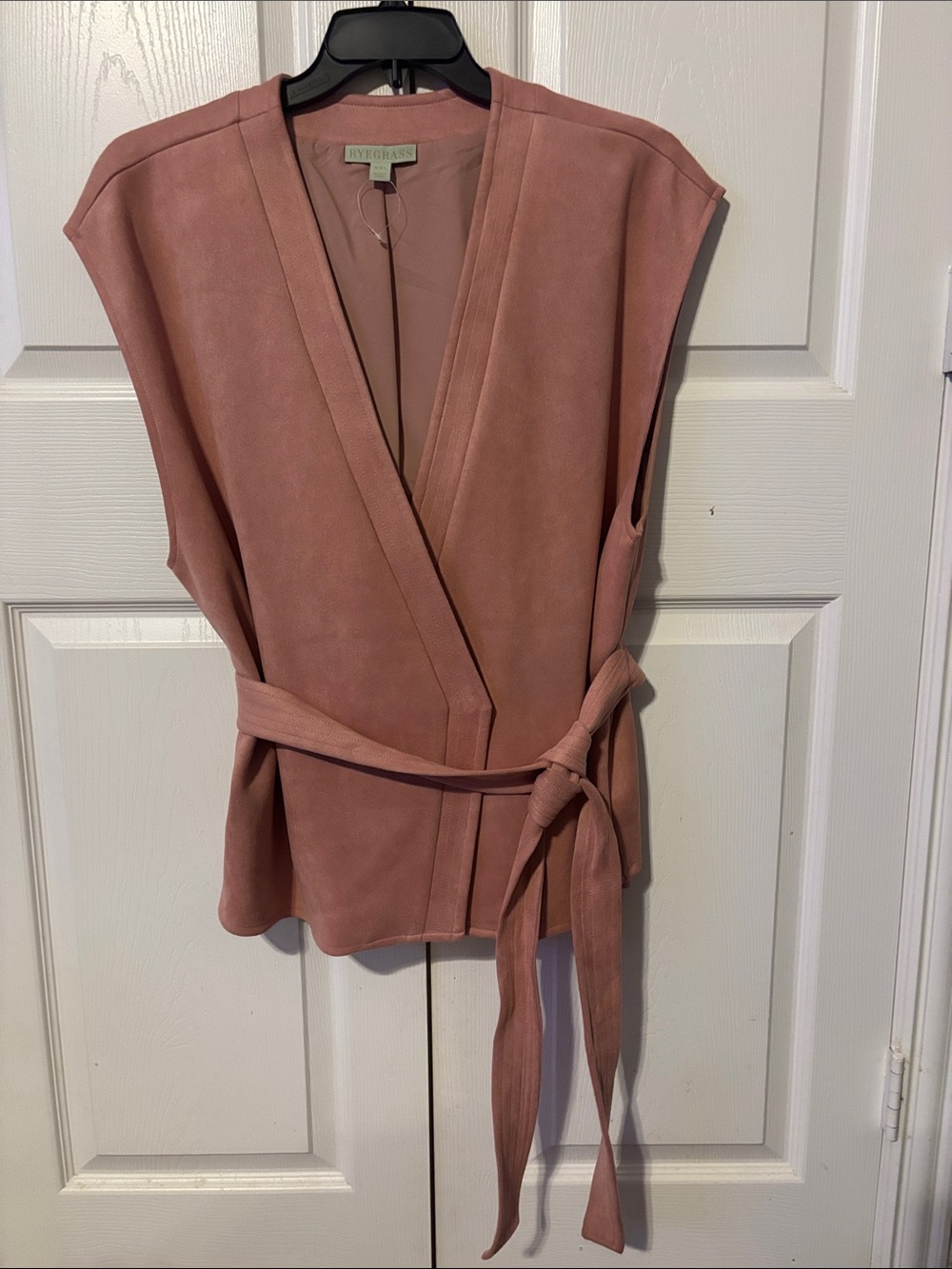 Sleeveless Wrap Belted Vest in Dusty Rose